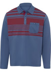 Herren Langarm-Poloshirt jeansblau-dunkelrot