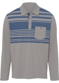 Herren Langarm-Poloshirt steingrau-jeansblau