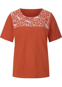 Damen Kurzarmshirt rostrot-ecru