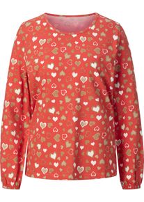 Damen Langarmshirt mit Herz-Dessin terra-camel-bedruckt