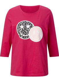 Damen 3/4-Arm-Shirt mit Smiley-Print pink-ecru