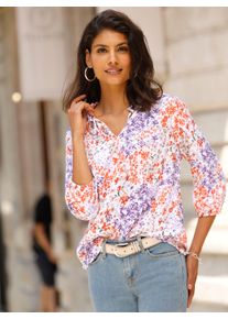WITT Damen Schlupf-Bluse mit Rüschen, ecru-lila-bedruckt, Größe 50, 100% Viskose