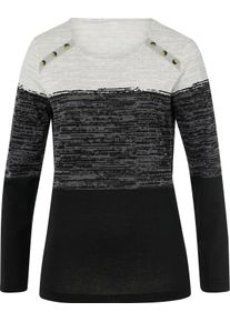 Damen Langarmshirt mit Zierkn&ouml;pfen hellgrau-schwarz-bedruckt