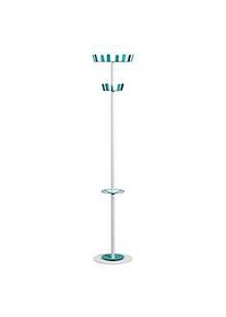 Garderobenständer Paperflow®, 12 Haken, mit Schirmhalter & Tropfmulde, B 350 x T 350 x H 1750 mm, Stahl, weiss-blau