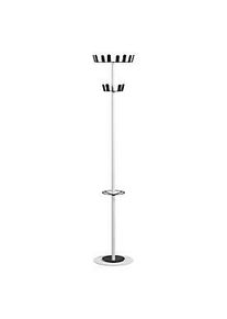 Garderobenständer Paperflow®, 12 Haken, mit Schirmhalter & Tropfmulde, B 350 x T 350 x H 1750 mm, Stahl, weiss-schwarz