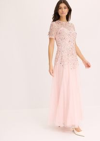 Maxikleid aus zartem Tüll mit Paillettenstickerei in rosa, Grösse 50, bonprix