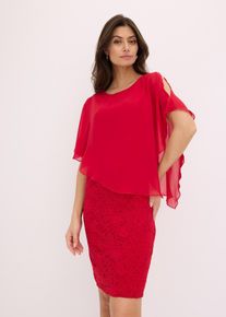 Spitzenkleid mit Überwurf aus feinem Chiffon in rot, Grösse 54, bonprix