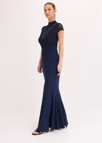 Maxikleid mit Spitze und Mesh in blau, Grösse 36, bonprix