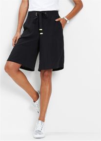 Viskose-Bermuda mit Bindegürtel in schwarz, Grösse 36, bonprix