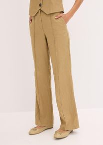 Highwaist-Bundfaltenhose mit Leinen in braun, Grösse 38, bonprix