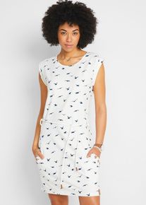 Shirtkleid mit Fl&uuml;gel&auml;rmeln und Druck in weiss, Gr&ouml;sse 56/58 (3XL), 95% Baumwolle, bonprix