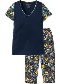 Capri Pyjama mit kurzen Ärmeln aus reiner Baumwolle in blau, Grösse 36/38 (S), 100% Baumwolle, bonprix