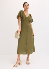 Midikleid in Leinen-Optik in grün, Grösse 46, bonprix