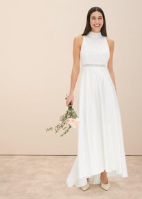 Brautkleid aus glänzendem Satin mit Spitze in weiss, Grösse 38, bonprix