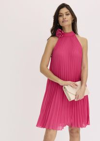 Chiffonkleid mit Plisseé und Blumen-Applikation in pink, Grösse 48, bonprix