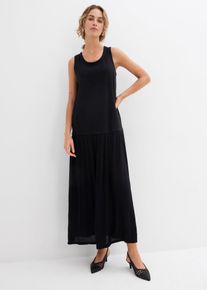 Maxikleid mit Materialmix in schwarz, Grösse 36, 95% Baumwolle, bonprix