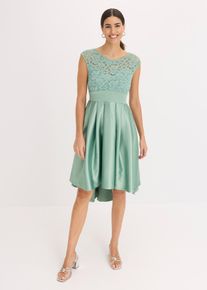 Vokuhila-Kleid aus glänzendem Satin mit Spitze in grün, Grösse 40, bonprix