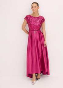Maxikleid aus glänzendem Satin mit Spitze in pink, Grösse 42, bonprix