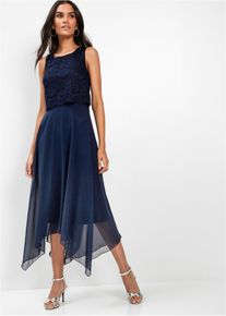 Premium Chiffonkleid mit Spitze in blau, Gr&ouml;sse 36, bonprix
