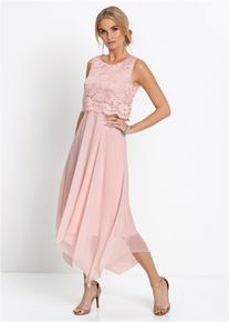 Premium Chiffonkleid mit Spitze in rosa, Grösse 42, bonprix