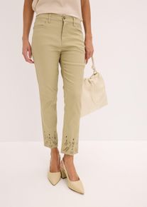 Stretchhose mit Lochstickerei in grün, Grösse 42, bonprix
