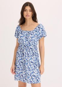 Minikleid mit Raffungen aus strukturierter Viskose in weiss, Grösse 40, bonprix
