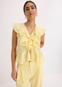 Glänzende Bluse mit Volants in gelb, Grösse 46, bonprix