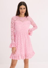 Spitzenkleid mit Satinband und Volants in rosa, Grösse 50, bonprix
