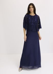 Chiffonkleid mit floraler Stickerei in blau, Grösse 36, bonprix