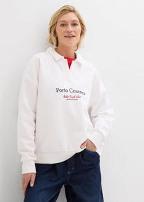 Oversize-Sweatshirt mit Polokragen und Stickerei in weiss, Grösse 48/50 (XL), 100% Baumwolle, bonprix
