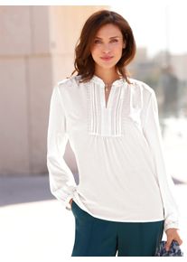 WITT Damen Langarm-Bluse mit Rüschen am Ausschnitt, ecru, Größe 54, 100% Polyester