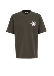 WE Fashion, Hommes T-Shirt, bleu clair / gris / vert foncé / blanc cassé