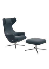 Grand Repos Sessel + Ottoman NIEDRIG / LEDER PREMIUM MIT KONTRASTNAHT RAUCHBLAU Vitra EINZELSTÜCK