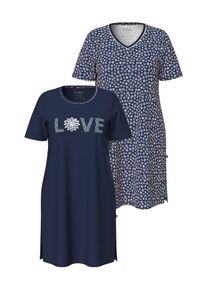 Ulla Popken, Femmes Chemise de nuit, bleu nuit / bleu clair / blanc