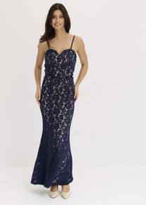 Spitzenkleid mit Trägern und Satin-Band in blau, Grösse 38, bonprix