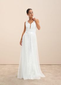 Pailletten-Brautkleid mit abnehmbarem Tüll-Rock in weiss, Grösse 34, bonprix