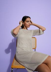 Strickkleid aus fließender Viskose in beige, Grösse 36/38 (S), bonprix
