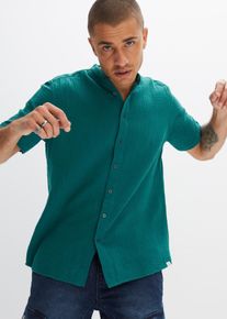 Musselin-Kurzarmhemd in petrol, Grösse 47/48 (3XL), 100% Baumwolle, bonprix