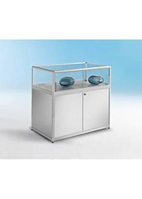 Tischvitrine BST, Brandschutzklasse B1, 1 Fach und 1 Staufach, abschliessbare Schiebetüren, B 480 x T 600 x H 1020 mm, Aluminium/Glas/Metall, silber