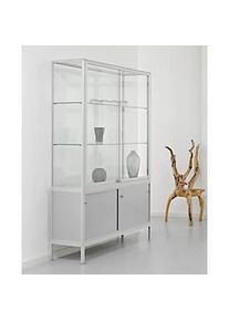 Staufachvitrine BST, Brandschutzklasse B1, 3 Fächer, 1 Staufach, abschliessbare Schiebetüren, B 480 x T 500 x H 1950 mm, Aluminium/Glas/Metall, silber