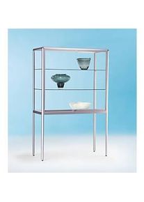 Standvitrine BST, hohe Beine, Brandschutzklasse B1, 3 Fächer, abschliessbare Schiebetüren, B 730 x T 500 x H 1950 mm, Aluminium/Glas, silber