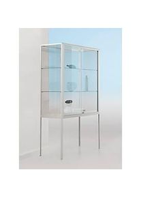 Standvitrine BST, hohe Beine, Brandschutzklasse B1, 3 Fächer, abschliessbare Schiebetüren, B 480 x T 500 x H 1950 mm, Aluminium/Glas, silber