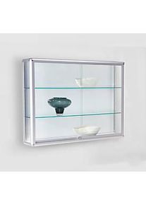 Wandvitrine BST, Brandschutzklasse B1, 3 Fächer, abschliessbare Schiebetüren, B 1220 x T 300 x H 1020 mm, Aluminium/Glas/Metall, silber-weiss