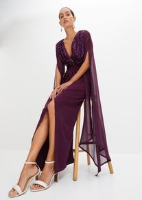 Maxikleid mit Pailletten und Chiffon-Ärmel in lila, Grösse 32/34 (XS), bonprix
