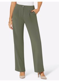 WITT Damen Bundfaltenhose mit weiten Beinen, khaki, Größe 24, 63% Polyester, 33% Viskose, 4% Elasthan