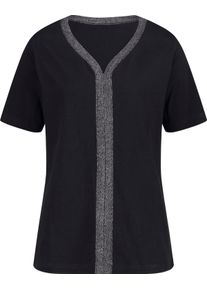 Damen Kurzarmshirt mit Zierband schwarz
