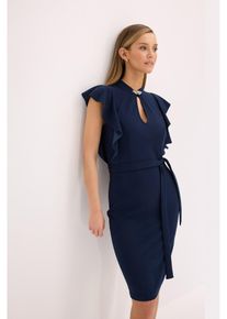 Etuikleid mit Accessoire-Verschluss am Ausschnitt in blau, Grösse 32/34 (XS), bonprix