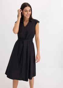 Blusenkleid mit Bindeg&uuml;rtel in schwarz, Gr&ouml;sse 36, 97% Baumwolle, bonprix