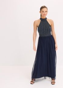 Maxikleid mit Perlenstickerei in blau, Grösse 42, bonprix