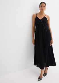 Maxikleid mit Ösen-Verzierung in schwarz, Grösse 36, 100% Baumwolle, bonprix